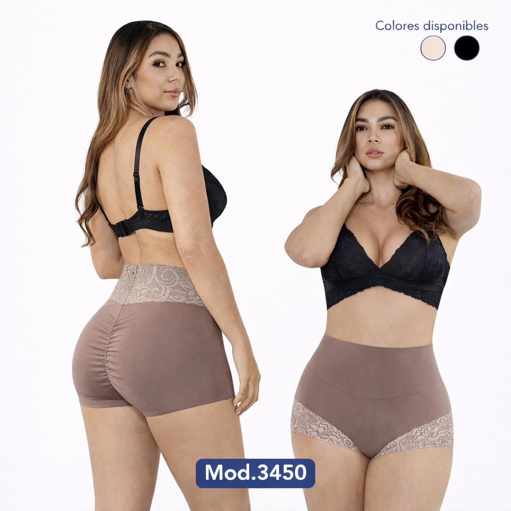 Mod. 3450 Cachetero cintura media con elástico levanta glúteo y detalles de encaje