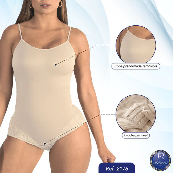 Ref. 2176 Faja  tipo body con tiras pitillo graduables y copas prehormadas removibles
