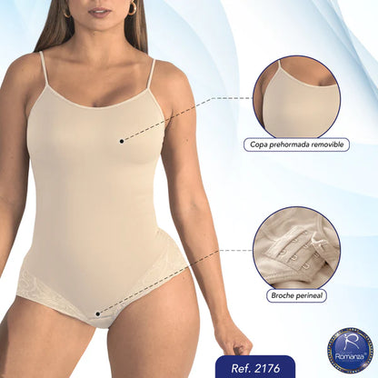Ref. 2176 Faja  tipo body con tiras pitillo graduables y copas prehormadas removibles