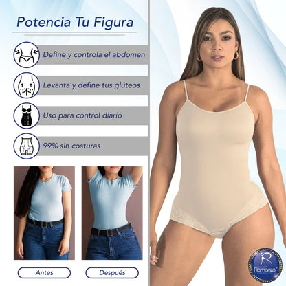 Ref. 2176 Faja  tipo body con tiras pitillo graduables y copas prehormadas removibles