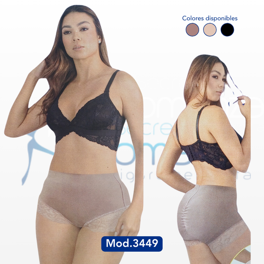 Mod. 3449 Cachetero cintura media con elástico levanta glúteo y encaje en piernas