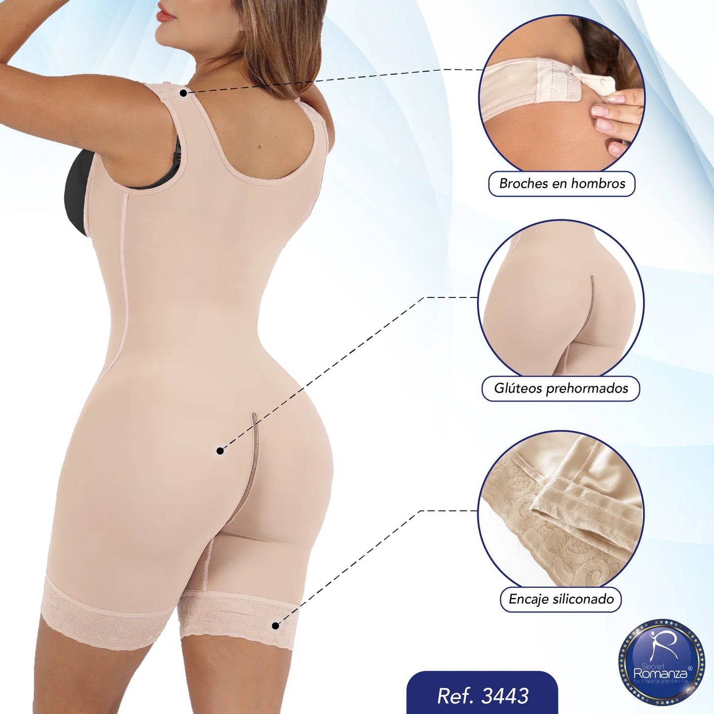 Mod. 3443 Faja tipo short senos libres con broche frontal y zipper perineal