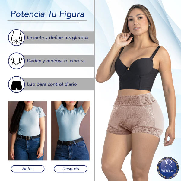Ref. 3479 Faja Powernet ensueño tipo cachetero cintura media levanta glúteo prehormado con encaje siliconado