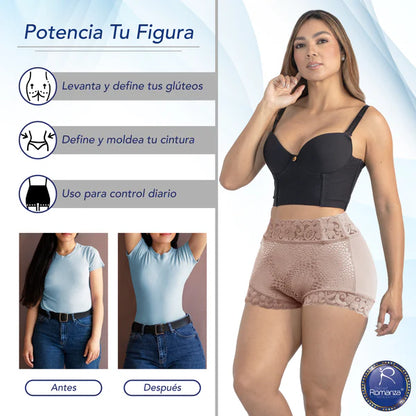Ref. 3479 Faja Powernet ensueño tipo cachetero cintura media levanta glúteo prehormado con encaje siliconado