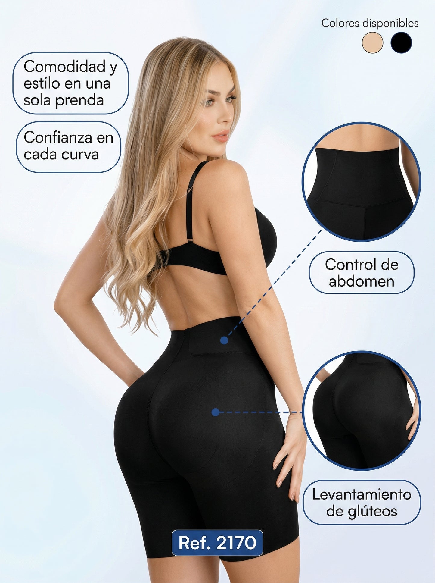 Mod. 2170 Short cintura media con varillas internas y dobladillo fusionado