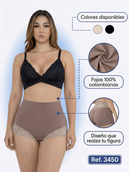 Mod. 3450 Cachetero cintura media con elástico levanta glúteo y detalles de encaje