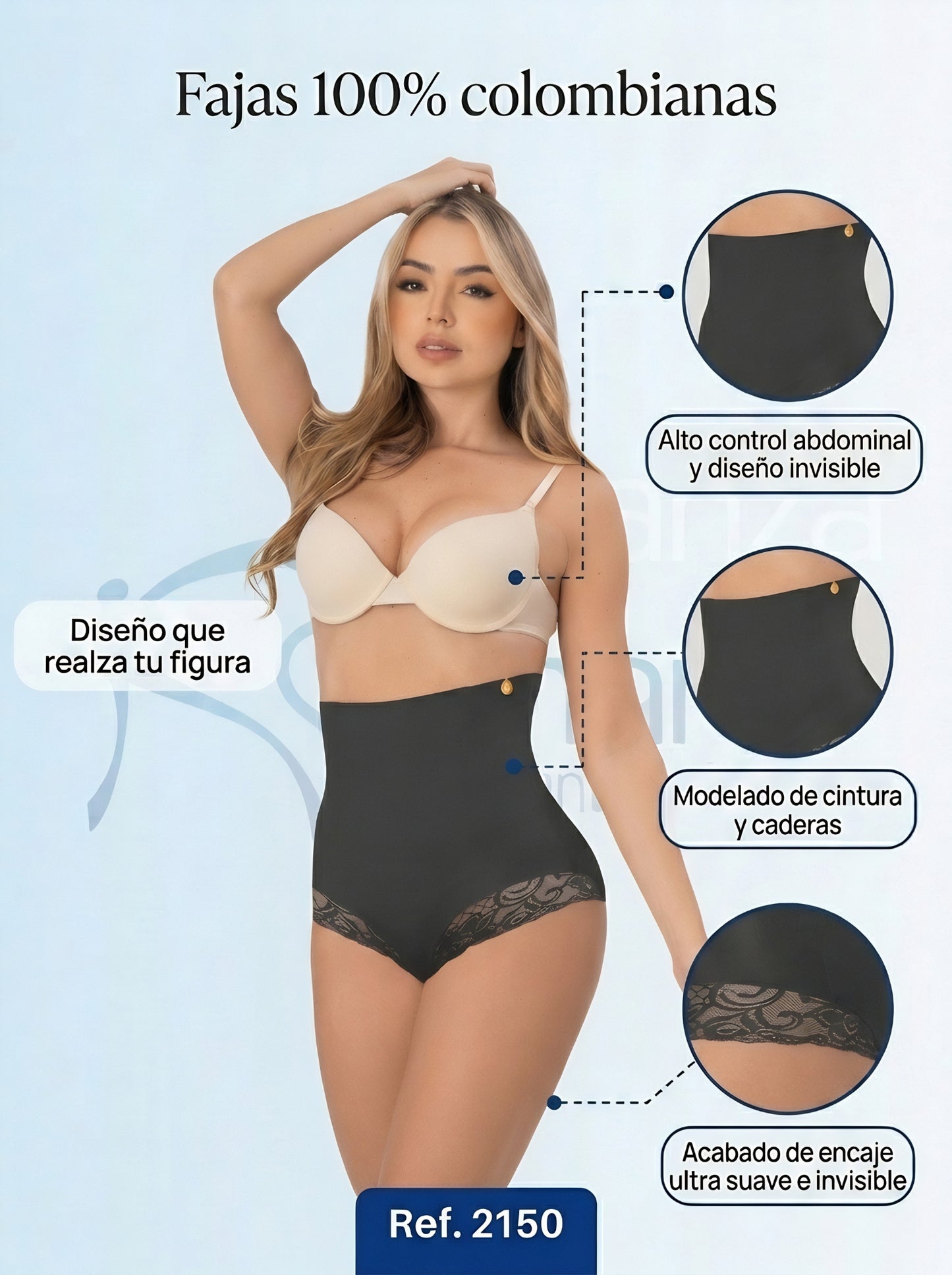 Mod. 2150 Panty Cintura Alta con Varillas y encaje en las piernas