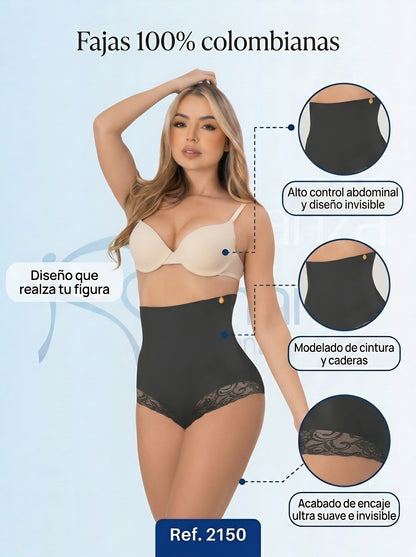 Mod. 2150 Panty Cintura Alta con Varillas y encaje en las piernas