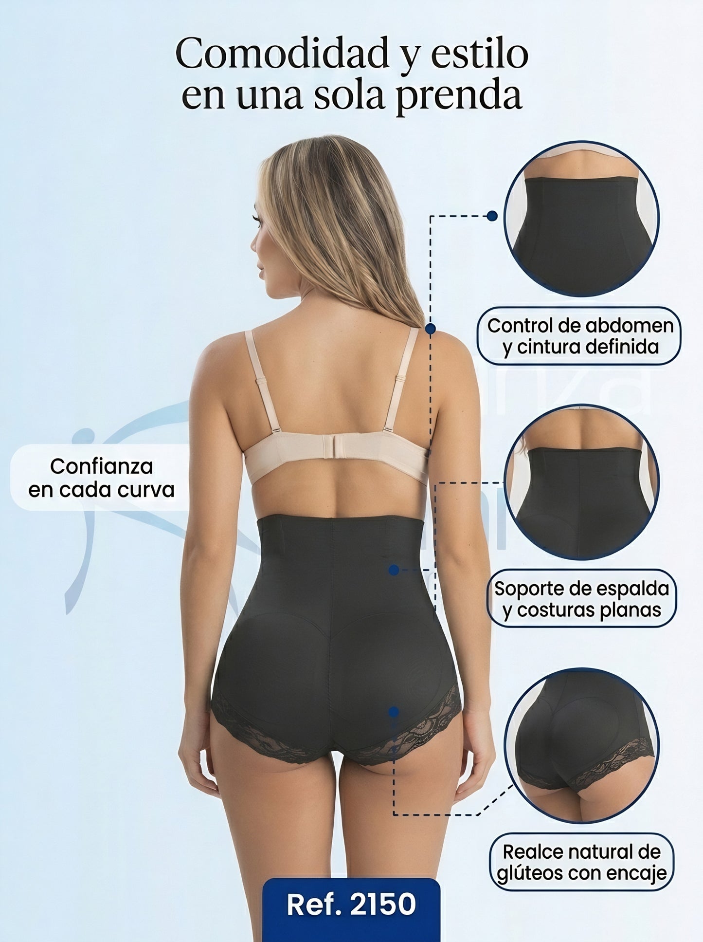 Mod. 2150 Panty Cintura Alta con Varillas y encaje en las piernas