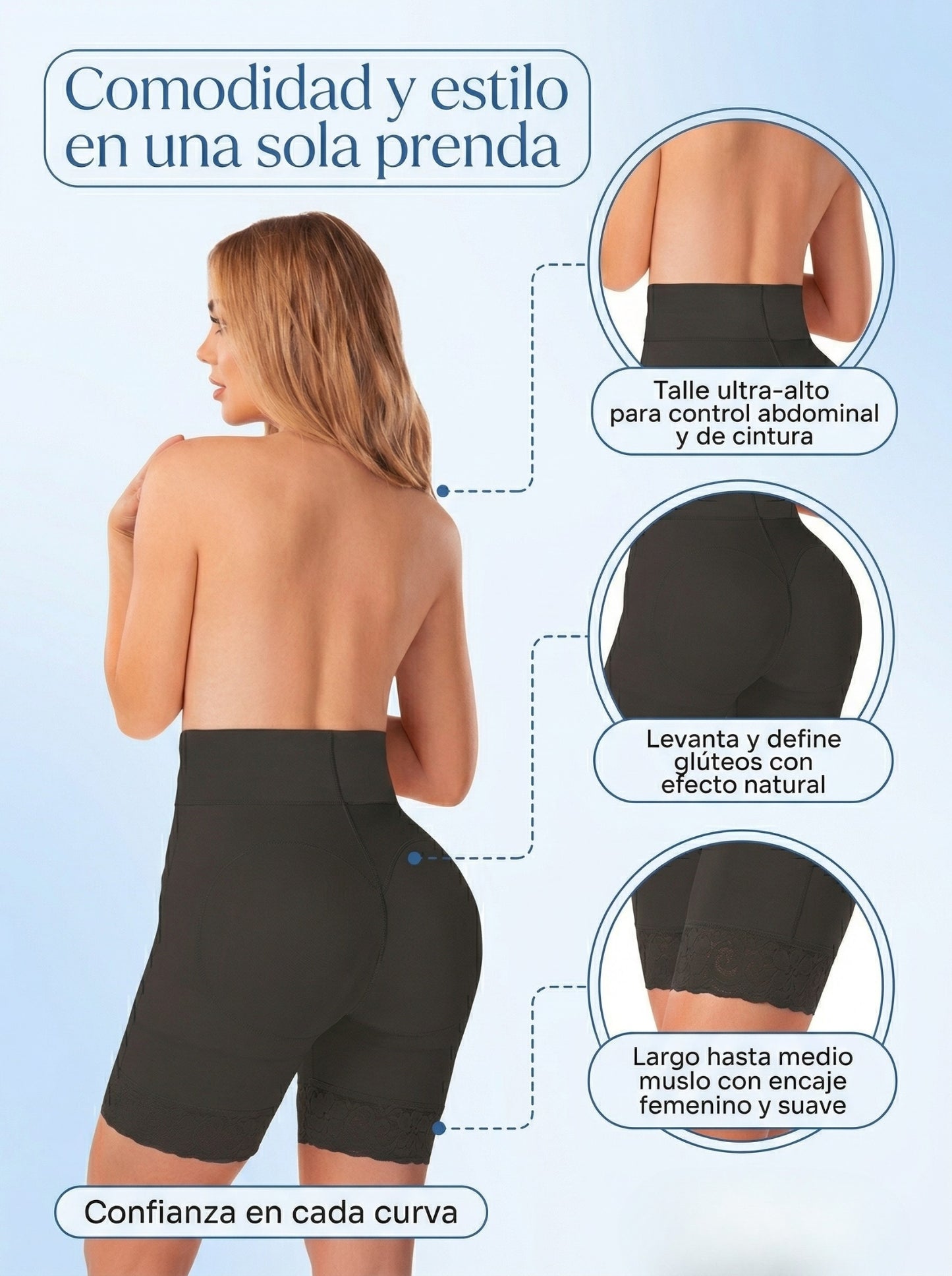 Mod. 3446 Faja tipo short cintura alta, elástico en cintura con varillas plásticas
