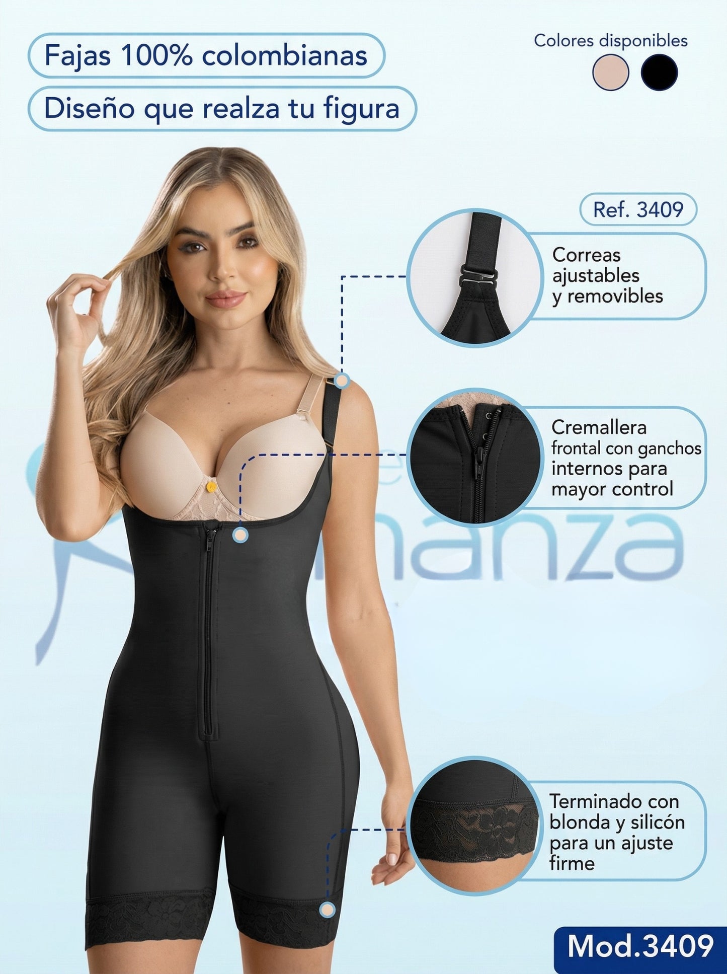 Mod. 3409 Faja Senos libres Zipper Frontal