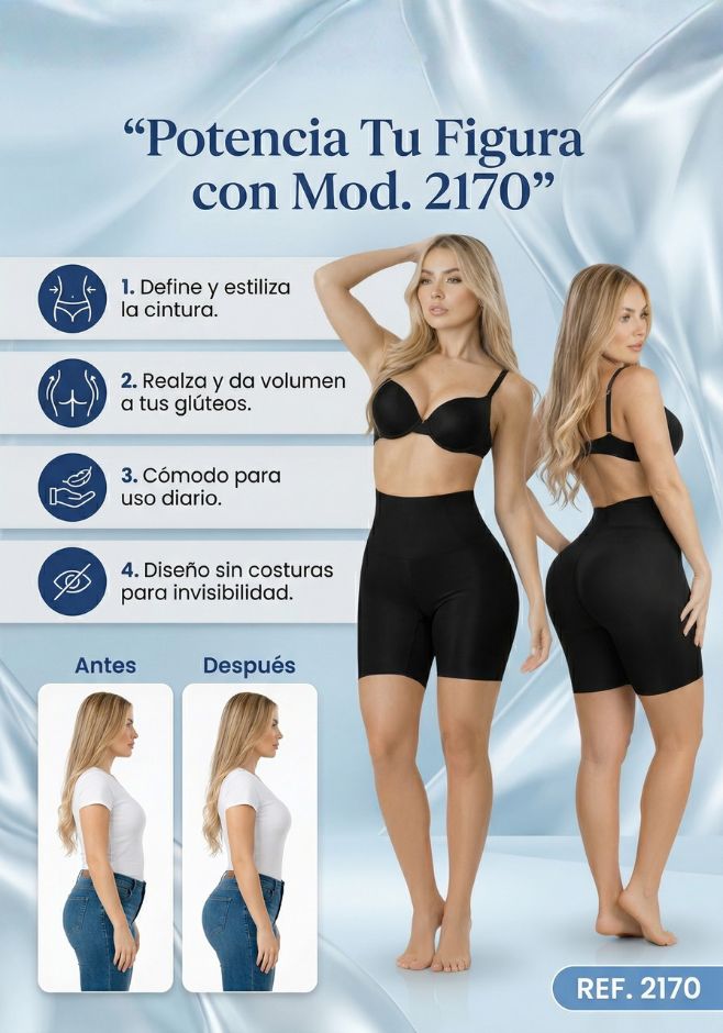 Mod. 2170 Short cintura media con varillas internas y dobladillo fusionado