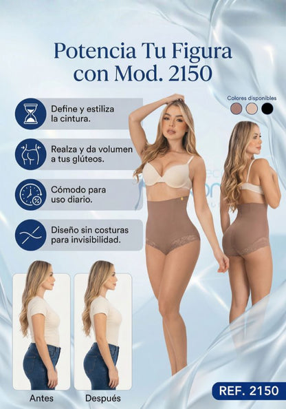 Mod. 2150 Panty Cintura Alta con Varillas y encaje en las piernas