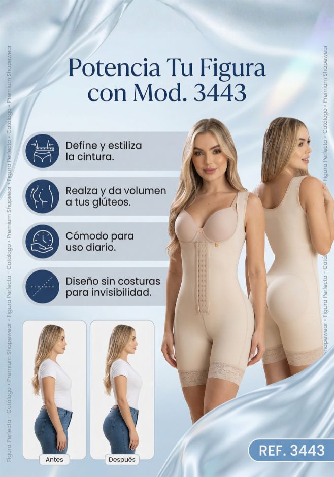 Mod. 3443 Faja tipo short senos libres con broche frontal y zipper perineal