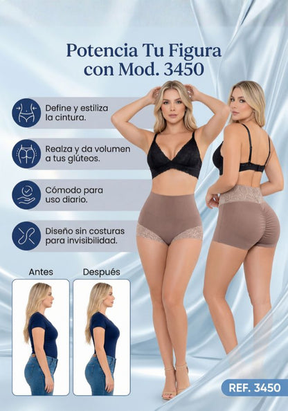 Mod. 3450 Cachetero cintura media con elástico levanta glúteo y detalles de encaje