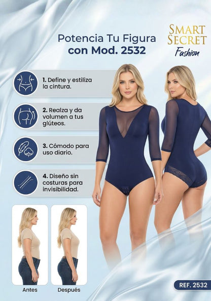 Mod. 2532 Body exterior con escote y mangas en tul